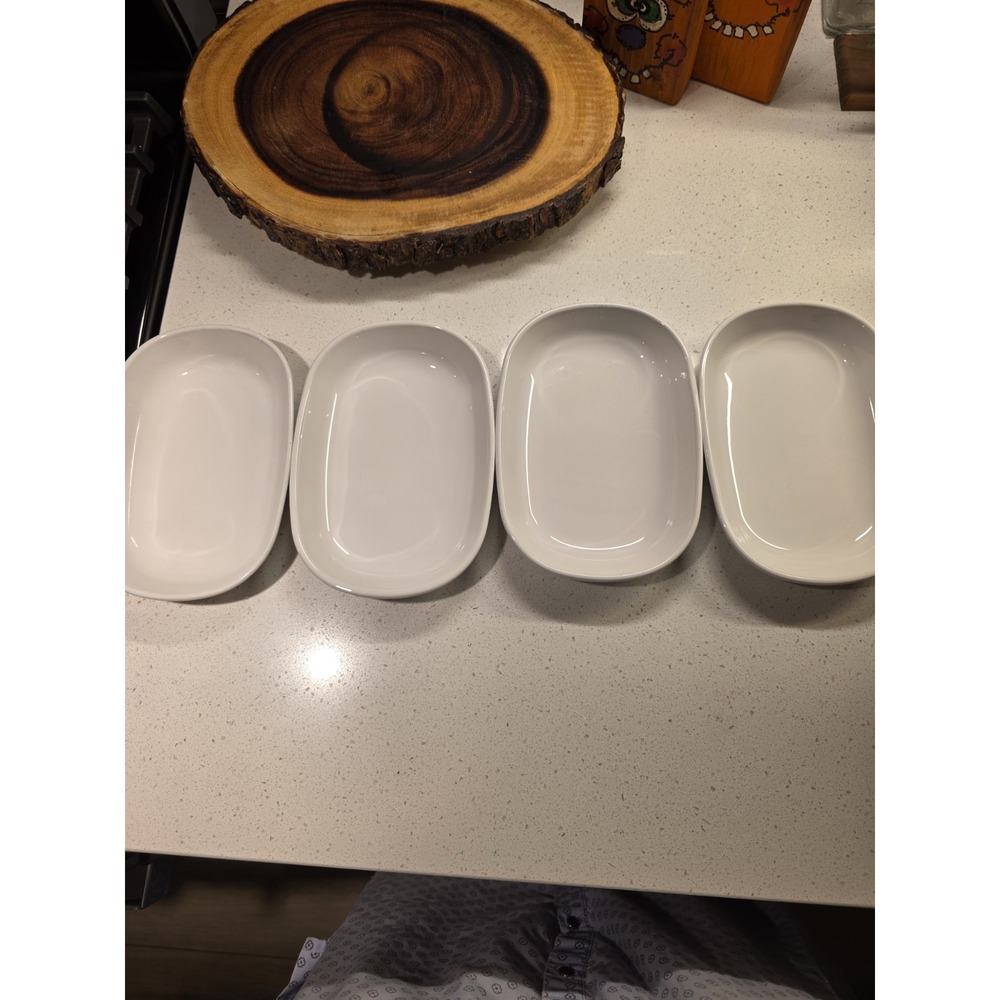 Set of 4 CORNING WARE SIDEKICK P-140-B White Set Oval Snack Dishes Clean